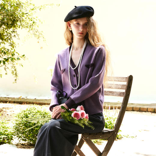 OLrain欧芮儿法式小香风毛衣女秋季2024新款气质V领拼接撞色开衫 商品图3