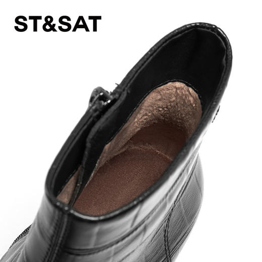 星期六时尚通勤压纹设计尖头粗跟短靴SSC4116418 商品图7