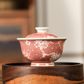 永明尚玩釉里红冰梅两才盖碗