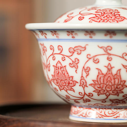 永明尚玩全红双狮缠枝盖碗 商品图3