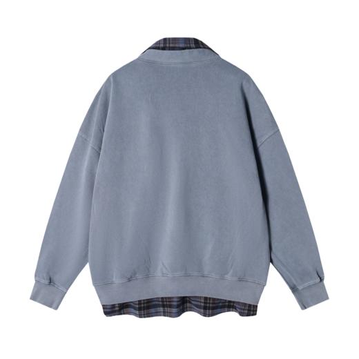 WY242秋冬季新款潮牌美式ins格子拼接假两件外套男百搭复古宽松上衣 商品图5