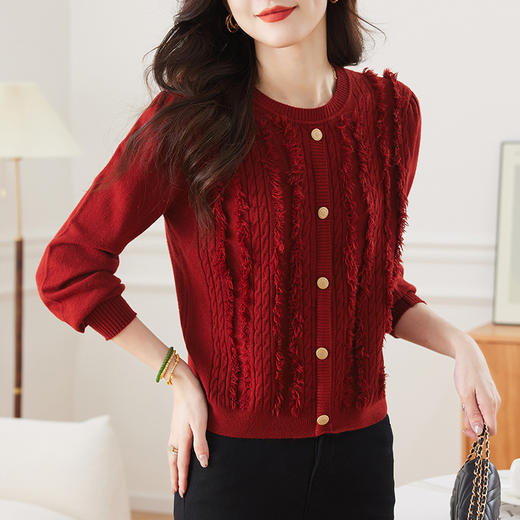CC-XFY2239设计感流苏套头毛衣女短款秋冬季2024新款洋气高腰针织打底衫百搭 商品图3