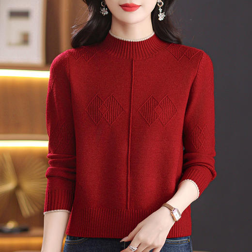 CC-101-51709秋冬季半高领女士保暖宽松内搭设计感厚款小众上衣新款毛衣打底衫 商品图0