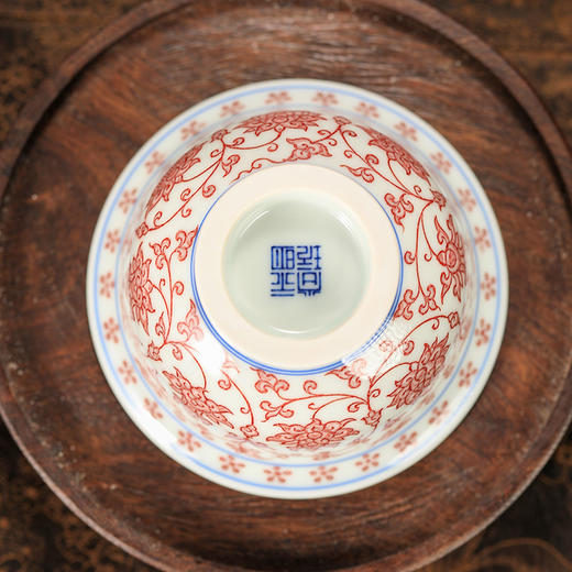 永明尚玩全红双狮缠枝盖碗 商品图7