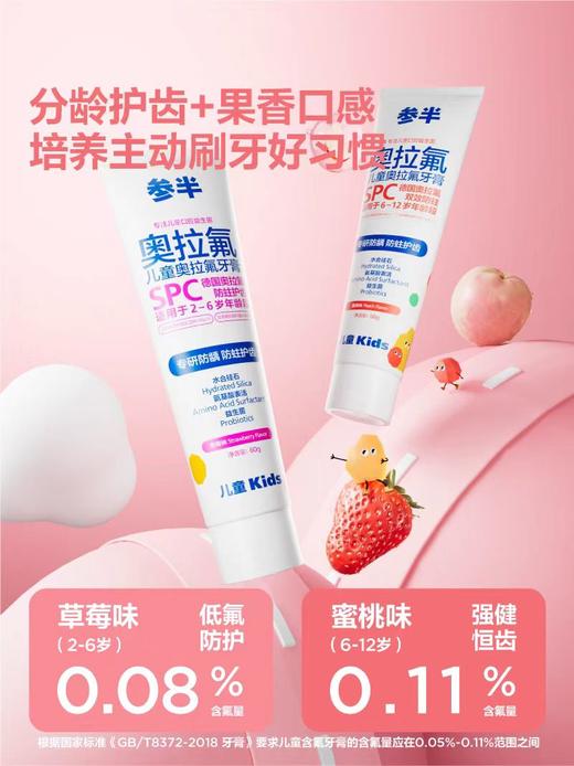 9楼母婴生活馆 参半儿童奥拉氟牙膏2-12岁适用60g含氟防蛀不可吞咽 吊牌价：29.9元 活动价：24.9元 商品图3