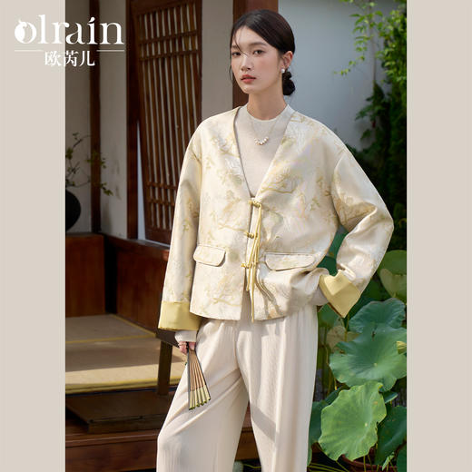 OLrain欧芮儿新中式提花外套女秋季2024新款慵懒松弛气质百搭上衣 商品图0