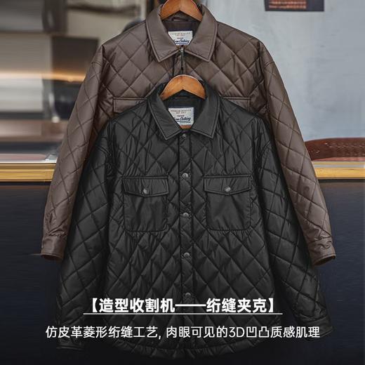 工装优选美式复古绗缝菱形格夹克棉服宽松翻领保暖棉衣外套男秋冬 商品图1