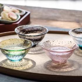 日本进口石塚硝子aderia 津轻手工玻璃金箔杯清酒杯彩色酒盅酒具津轻水晶初夏星夜清酒杯75cc