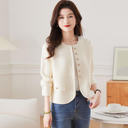 CC-17-2247小香风短外套女士2024新款春秋圆领洋气亮片针织毛衣开衫漂亮上衣 商品图2