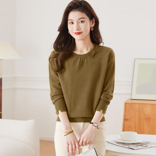 CC-17-2245秋冬打底衫女士针织上衣2024新款圆领蝴蝶结内搭镶钻毛衣 商品图1