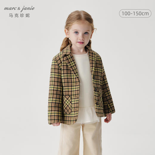 marcjanie马克珍妮秋装新款 女童绿色格纹西装外套221577 商品图0