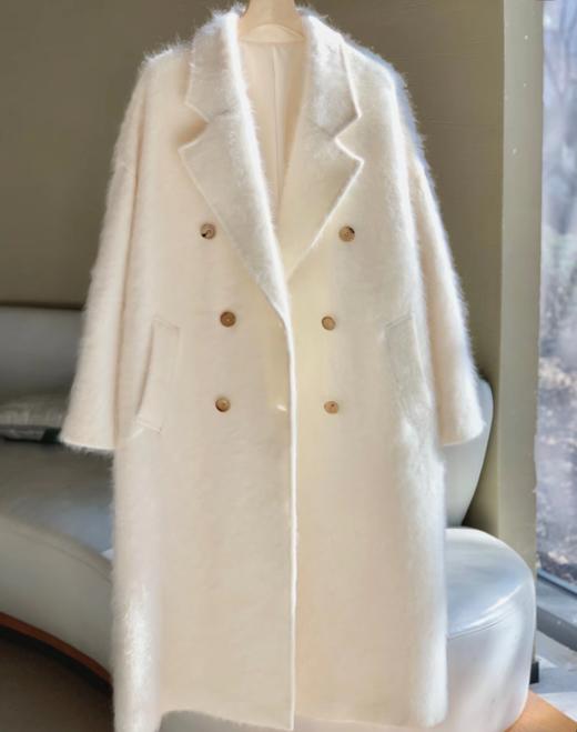 爆单！15天内发完「Lo*o Pi*na同款」红莲拉绒羊绒长款翻领大衣 白色/紫色/灰色 商品图6