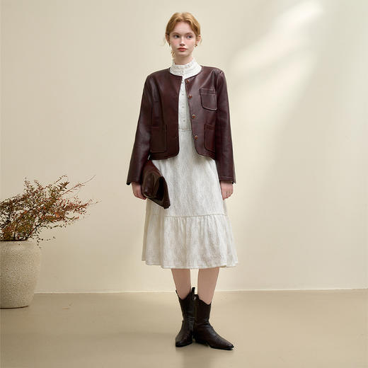 法式浪漫氛围感气质长袖连衣裙女秋季木耳边连衣裙V4243202 商品图1