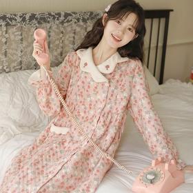 夕颜睡裙女秋冬碎花空气棉加厚甜美棉质家居裙LZ2227