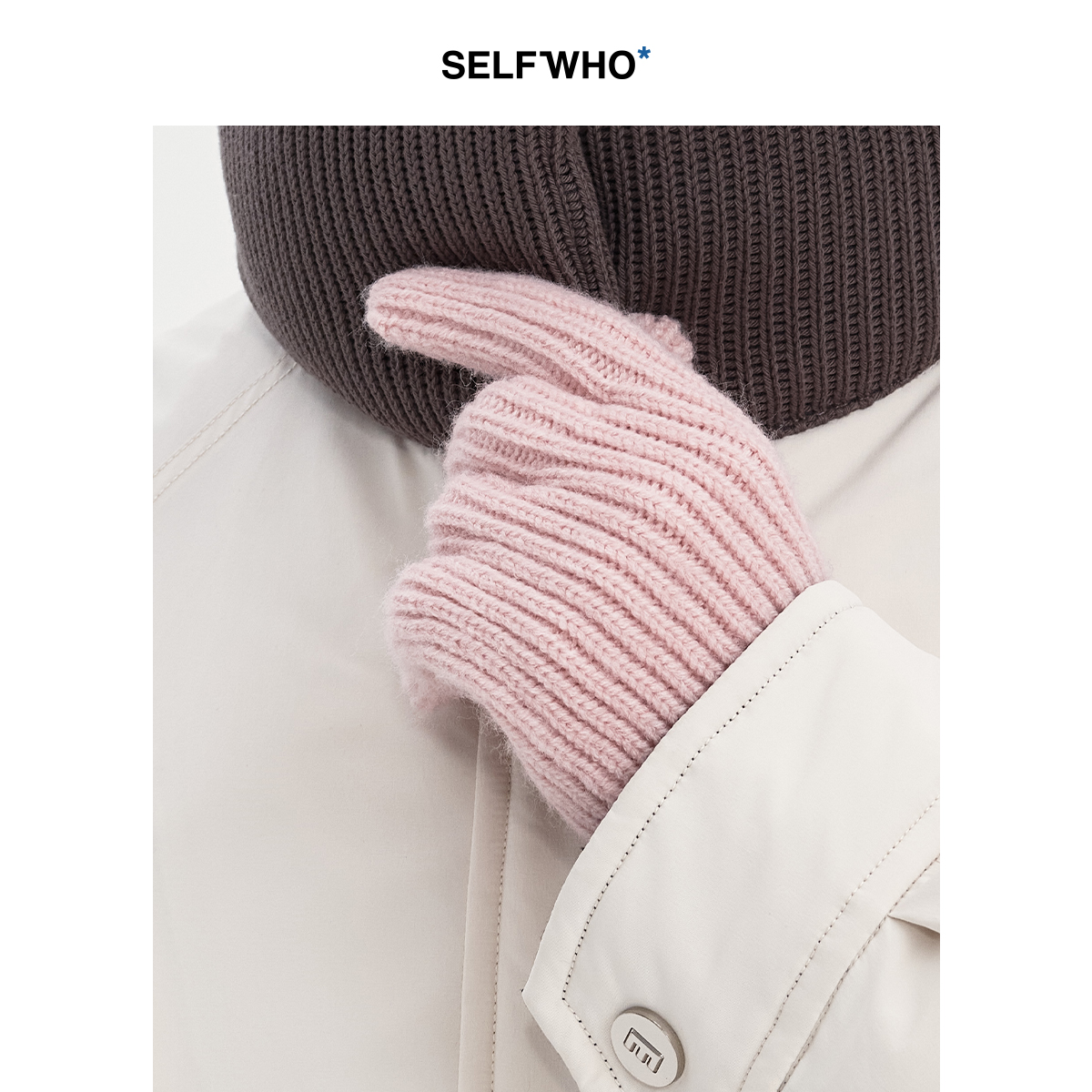 SELFWHO粉色保暖五指手套女2024秋冬新款纯色可护手触屏分指手套