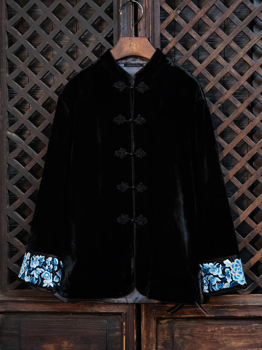 盛唐牡丹| 三蓝打籽绣丝绒双面穿外套 商品图1