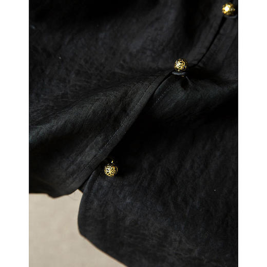 丁摩 桑蚕丝非遗香云纱龟纹上衣 气质单排扣宽松显瘦真丝圆领外套4ZF-053 商品图4