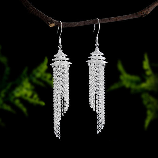 子佩集S990银【流韵宫灯】耳环【QFES044】纯银花丝宫灯故宫天坛流苏2410 商品图1