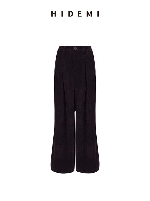 HIDEMI 深邃紫进口垂顺丝绒压褶显瘦超模裤阔腿裤 商品图0
