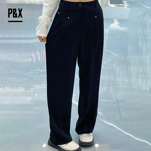 P&X设计师女装秋季阔腿百搭简约宽松休闲长裤 824309295 黑色 商品图1