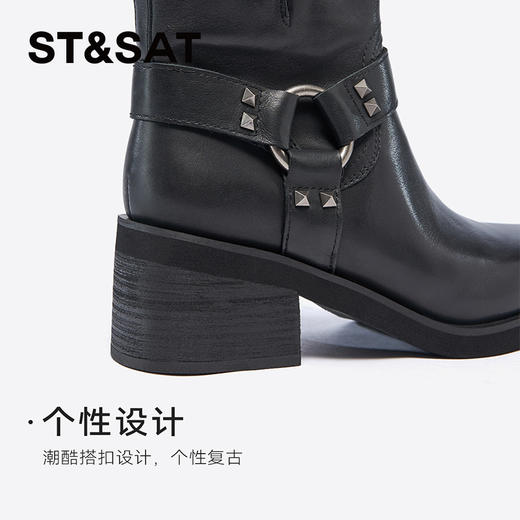 【绒里可选】星期六摩登方头铆钉粗跟时装短靴SSC4116400/SSC4118400 商品图8