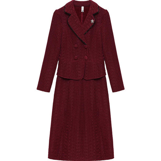 QYM-LRX-NFB30 -Y加绒保暖连衣裙秋冬季新款西装领时尚拼结假两件长袖A字裙 商品图4