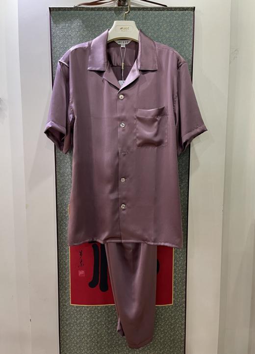 喜得宝100%桑蚕丝男士短袖重磅真丝纯色睡衣简约 商品图6