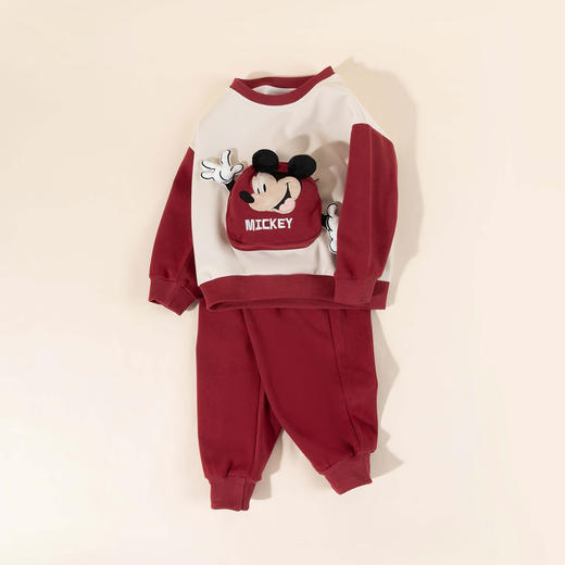 迪士尼【立体米奇口袋】24秋冬新款男童套装时尚撞色卫衣卫裤两件套ZD3DT046 商品图3
