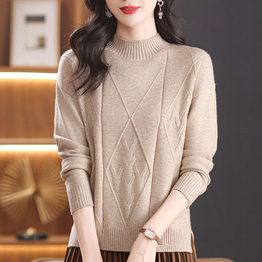 CC-101-51712咖色宽松半高领设计感针织打底衫秋冬季新款毛衣外穿洋气 商品图2
