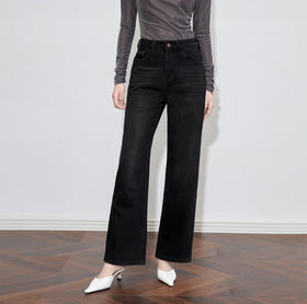 【高货wl】全新升级【铂金会员247/天猫329/差价82】(01004) 洛诗琳高腰显瘦弹力笑脸牛仔窄版直筒长裤女修身小个子