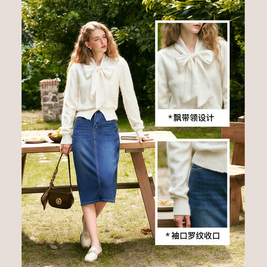 OLrain欧芮儿蝴蝶结飘带开衫毛衣女初秋2024年新款通勤风长袖上衣 商品图3