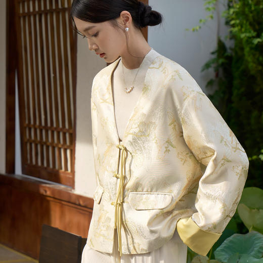 OLrain欧芮儿新中式提花外套女秋季2024新款慵懒松弛气质百搭上衣 商品图2