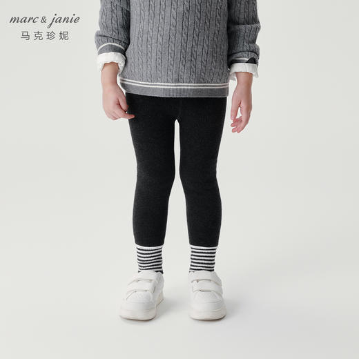 马克珍妮女童百搭条纹弹力加绒打底裤2024年秋冬新款241655 商品图1