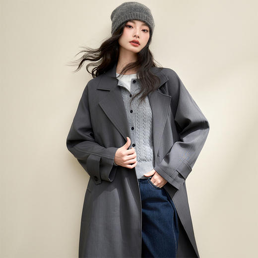 西遇英伦风复古垂感宽松长款风衣女秋季高级感外套V3742710 商品图2