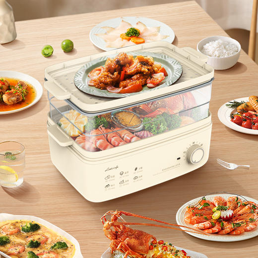 康佳旗下小画仙两层大容量多功能电蒸锅10L LDZL-8088 双层蒸格 高温清洁 商品图3