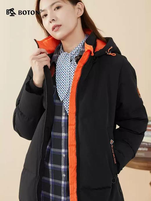 波顿女士冬季高端黑色大码羽绒服中长款白鸭绒LC729522 商品图2