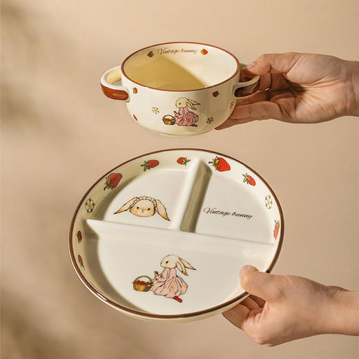 摩登主妇赫拉兔211分格盘儿童大人减脂减肥专用陶瓷早餐盘子家用 商品图2