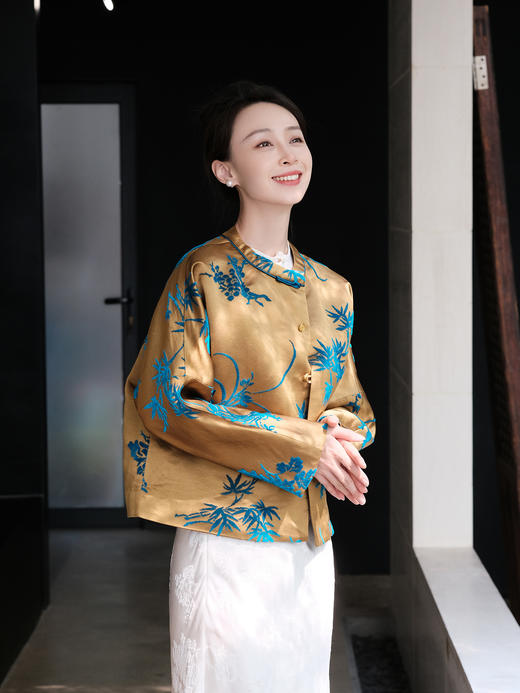 盛唐牡丹| 琥珀黄底色真丝漳绒外套 商品图4