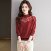CC-17-2240蕾丝打底衫女士2024新款洋气刺绣花针织衫镶钻上衣半高领内搭t恤 商品缩略图0
