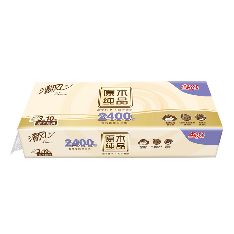 清风原木纯品3层卷筒卫生纸*1提，10卷/提  B22AB3BN1  6922266434877