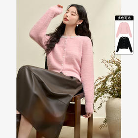 西遇重工镶钻圆领针织开衫女新款千金风高级感毛衣外套14342656