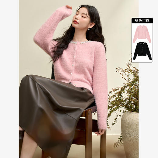 西遇重工镶钻圆领针织开衫女新款千金风高级感毛衣外套14342656 商品图0