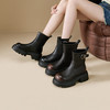 西遇厚底短靴女小个子新款秋冬炸街英伦马丁靴黑色圆头瘦瘦靴D3947719 商品缩略图0