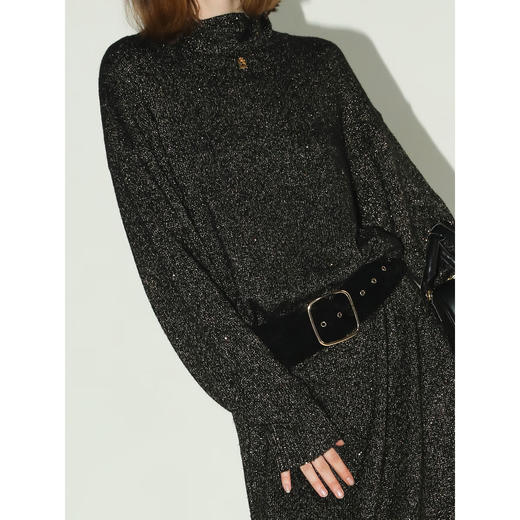 COCOBELLA[璀璨星河]黑金亮片针织连衣裙女高领毛衣裙FR3066-2 商品图1