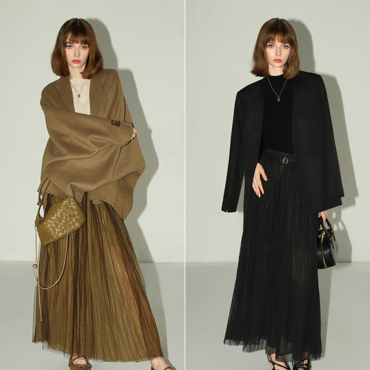 COCOBELLA手工压褶金葱网纱大摆半身裙气质长裙礼服裙HS7065 商品图2