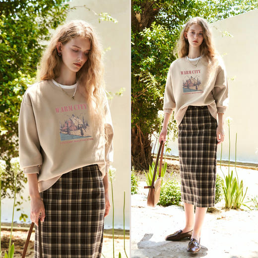 OLrain欧芮儿美式圆领卫衣女秋季2024年新款复古宽松休闲印花上衣 商品图1