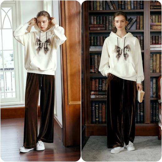 
OLrain欧芮儿直筒休闲裤女秋季2024新款复古丝绒抽绳宽松显瘦裤子 商品图3