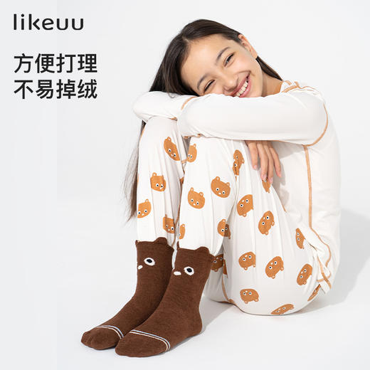 likeuu袜子好奇小熊半边绒家居袜儿童男女睡眠袜保暖袜ZY 商品图3