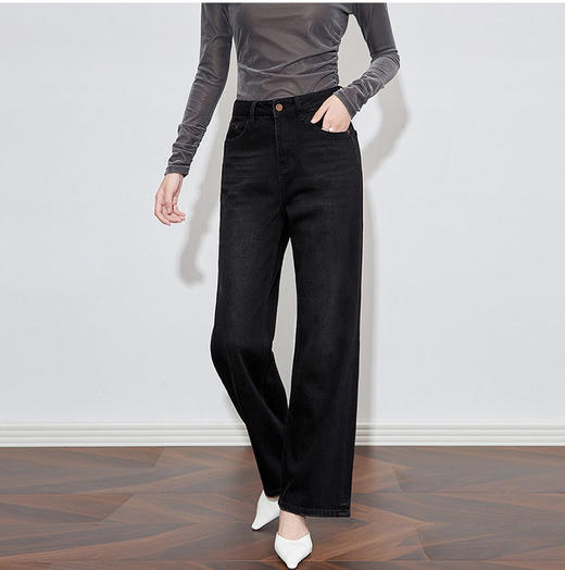 【高货wl】全新升级【铂金会员247/天猫329/差价82】(01004) 洛诗琳高腰显瘦弹力笑脸牛仔窄版直筒长裤女修身小个子 商品图1
