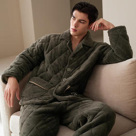 芬腾男士睡衣冬季三层加厚夹棉珊瑚绒套装加绒保暖秋冬棉袄家居服
